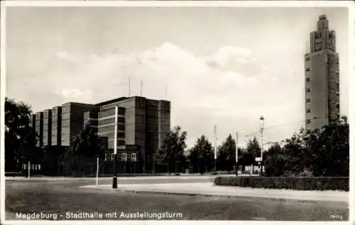 Ak Magdeburg an der Elbe, Stadthalle, Ausstellungsturm