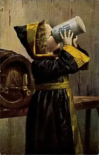 Ak München, Hofbräuhaus, Kindl trinkt aus Krug