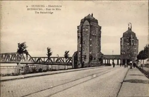 Ak Duisburg, Blick auf die Rheinbrücke, Pont du Rhin, Türme