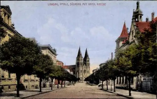 Ak Landau in der Pfalz, Südring mit Katholischer Kirche