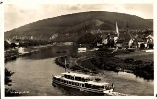 Ak Neckargemünd am Neckar, Teilansicht, Kirche, Dampfer