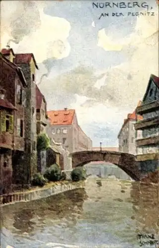 Künstler Ak Schmidt, Franz, Nürnberg in Mittelfranken, An der Pegnitz, Brücke