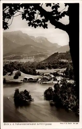 Ak Königsee Königssee Oberbayern, Gesamtansicht, Blick von der Falkensteinerwand