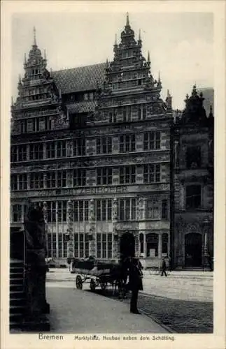 Ak Hansestadt Bremen, Marktplatz, Neubau neben dem Schütting, Zum Patzenhofer, Pferdewagen