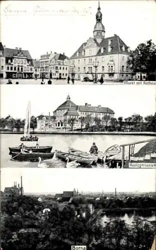 Ak Borna in Sachsen, Rathaus, Markt, Realgymnasium, Gesamtansicht