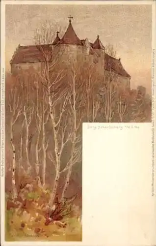 Künstler Litho Bendrat, Arthur, Scharfenberg Klipphausen, Blick zur Burg