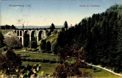 Ak Frankenberg an der Zschopau, Partie im Lützeltale, Viadukt, Brücke