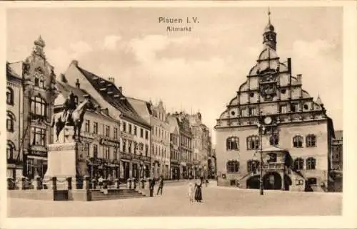 Ak Plauen im Vogtland, Partie auf dem Altmarkt, Kaiser Wilhelm Denkmal, Rathaus