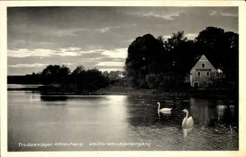 Ak Grafenwöhr Oberpfalz, Truppenlager Altneuhaus, Weiher am Lagereingang