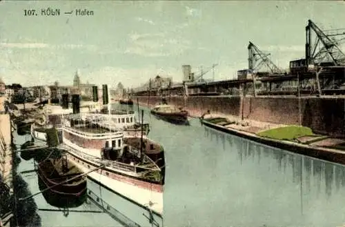 Ak Köln, Hafen, Schiffe, Anlegeplatz