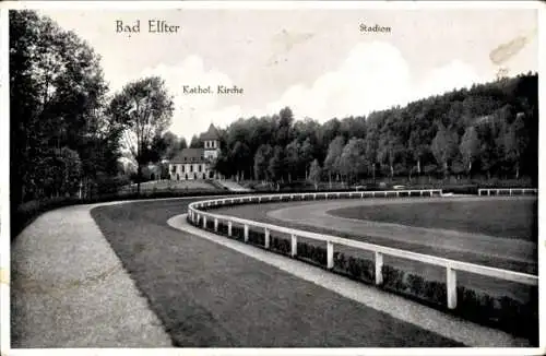 Ak Bad Elster im Vogtland, Partie im Stadion, Katholische Kirche