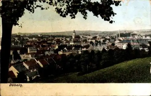 Ak Döbeln in Mittelsachsen, Blick auf den Ort, Kirchturm, Schornsteine