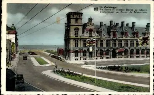 Ak Zeebrugge Westflandern, La Poste und Avenue Baron de Maere