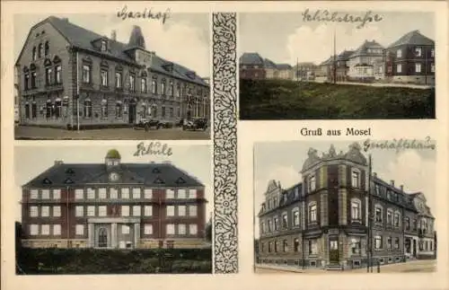 Ak Mosel Zwickau in Sachsen, Schule, Gasthof, Geschäftshaus