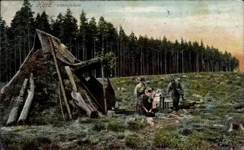 Ak Harz, Köhlerhütte, Köhler bei der Arbeit