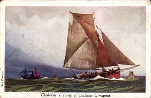 Künstler Ak Haffner, Segelschiff, Chalutier à voiles et chalutier à vapeur