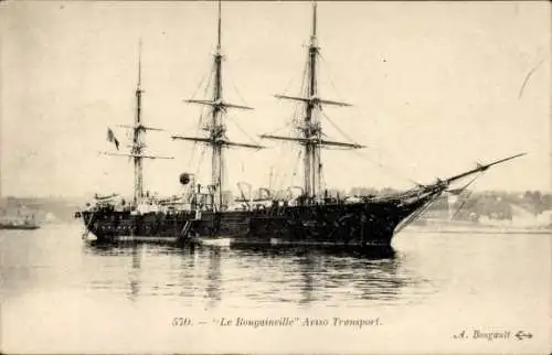 Ak Französisches Kriegsschiff, Le Bougainville, Aviso Transport. Segeldampfschiff