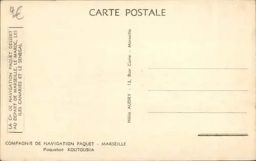 Ak Paquebot Koutoubia, Dampfschiff, Compagnie de Navigation Paquet, CNP
