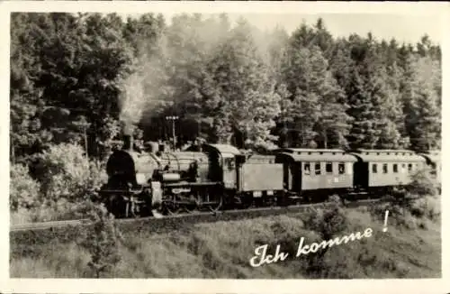 Ak Ich komme, Deutsche Eisenbahn, Dampflok in voller Fahrt