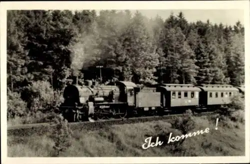 Ak Ich komme, Deutsche Eisenbahn, Dampflok in voller Fahrt