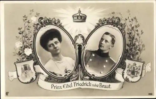 Wappen Ak Eitel Friedrich Prinz von Preußen, Sophie Charlotte von Oldenburg, Portraits