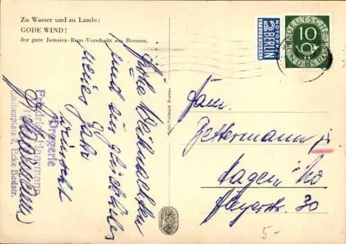 Künstler Ak Gode Wind, Segelschiff auf stürmischer See, Dreimaster