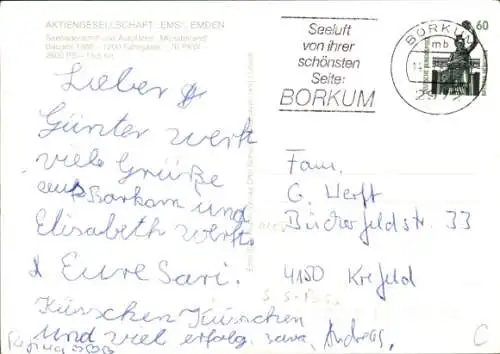 Ak Seebäderschiff und Autofähre Münsterland, Aktiengesellschaft EMS Emden