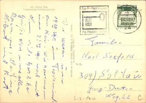 Ak Fährschiff MS Peter Pan, Travemünde Trelleborg Linie, TT-Linie