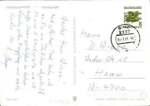 Ak FDGB Urlauberschiff MS Völkerfreundschaft