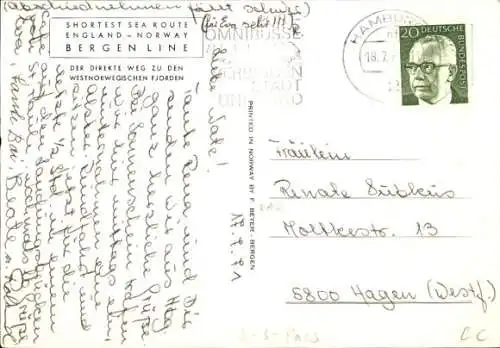 Ak Dampfschiff MS Jupiter, Bergen Line, Dampfer