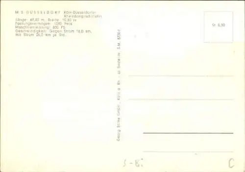 Ak Salondampfer MS Düsseldorf, Köln Düsseldorfer Deutsche Rheinschifffahrt AG