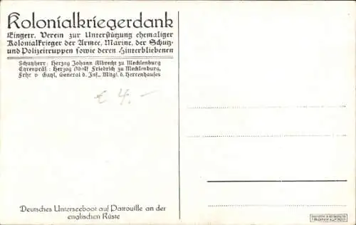 Künstler Ak von Baumgarten, E., Deutsches U Boot auf Patrouille an Engl. Küste, Kaiserliche Marine