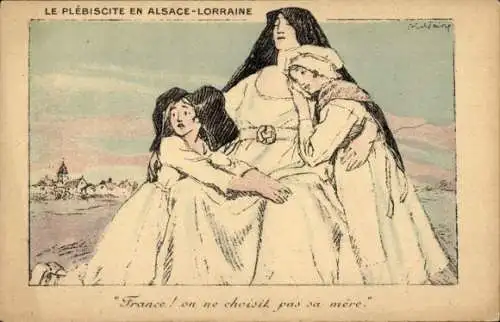 Künstler Ak Faivre, Abel, Le Plebiscite en Alsace Lorraine, Allegorie, Elsässer Volkstrachten