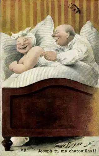 Künstler Litho Huber, Gefühl, Eheleute im Bett