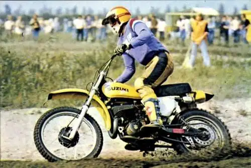 Ak Motocrossrennen, Rennfahrer Gerrit Wolsink, Suzuki, Motorrad