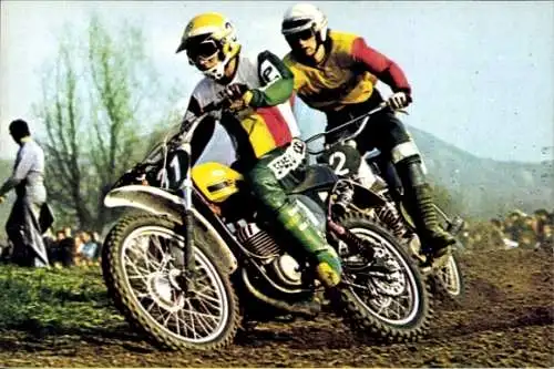 Ak Motocrossrennen, Rennfahrer Harrie Everts, Hans Maisch, Motorräder