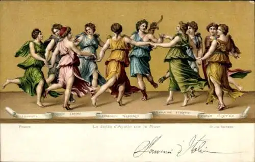 Künstler Litho Romano, Giulio, La danza d'Apollo con le Muse, Tänzerinnen, Musen