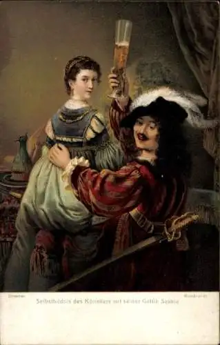 Künstler Ak Rembrandt, Selbstbildnis, Frau