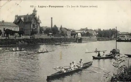 Ak Pomponne Seine et Marne, Un Jour de Regates, aviron