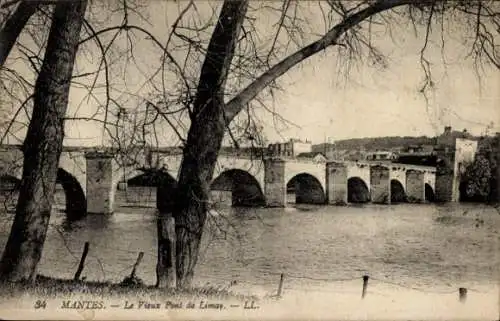 Ak Mantes la Jolie Yvelines, Vieux Pont de Limay