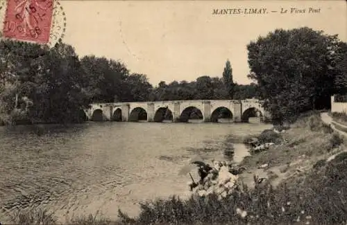 Ak Mantes la Jolie Yvelines, Limay, Vieux Pont