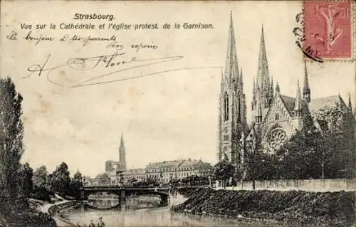 Ak Strasbourg Straßburg Elsass Bas Rhin, Garnisonskirche, Münster