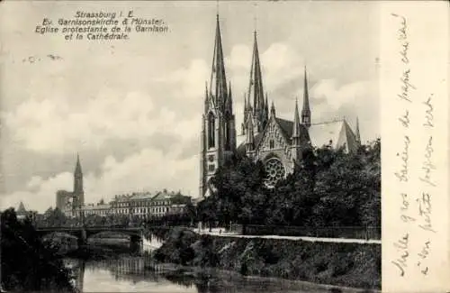 Ak Strasbourg Straßburg Elsass Bas Rhin, Garnisonskirche, Münster