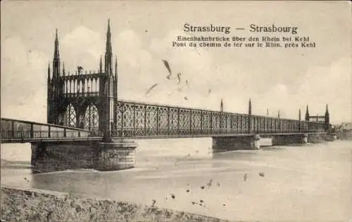 Ak Strasbourg Straßburg Elsass Bas Rhin, Eisenbahnbrücke über den Rhein