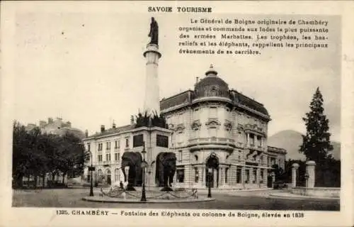 Ak Chambéry Savoie, Fontaine des Elephants, Säule von Boigne