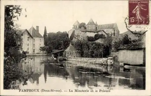 Ak Pamproux Deux Sèvres, Mühle, Priorin