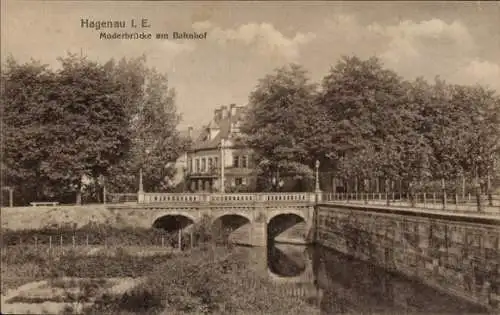 Ak Haguenau Hagenau im Elsass Bas Rhin, Moderbrücke am Bahnhof