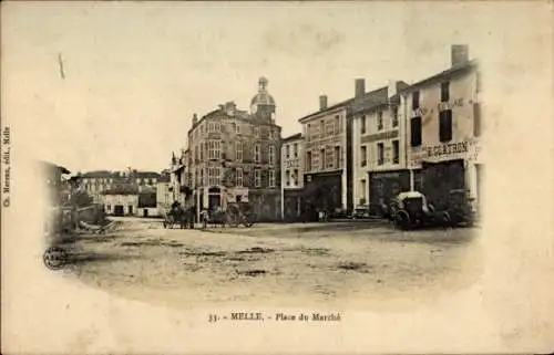 Ak Melle Deux Sèvres, Place du Marche