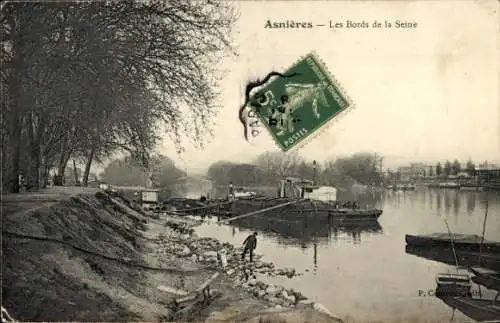 Ak Asnières-sur-Seine Hauts-de-Seine, Ufer der Seine