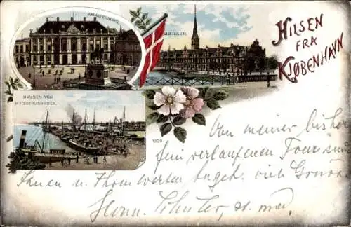 Litho København Kopenhagen Dänemark, Amalienborg, Borsen, Hafen